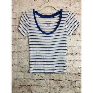American Eagle Outfitters Rib Baby Tee Top Small Blue Striped Stretch Soft Sexy